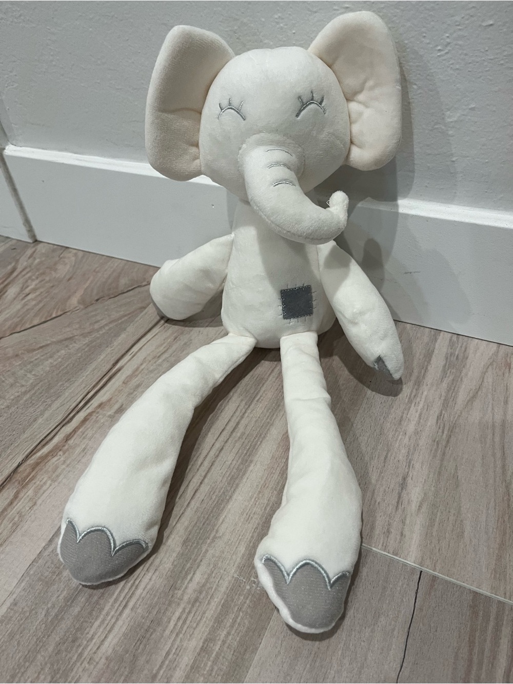 Plush Elephant Soft Toy in Cream with Gray Accents